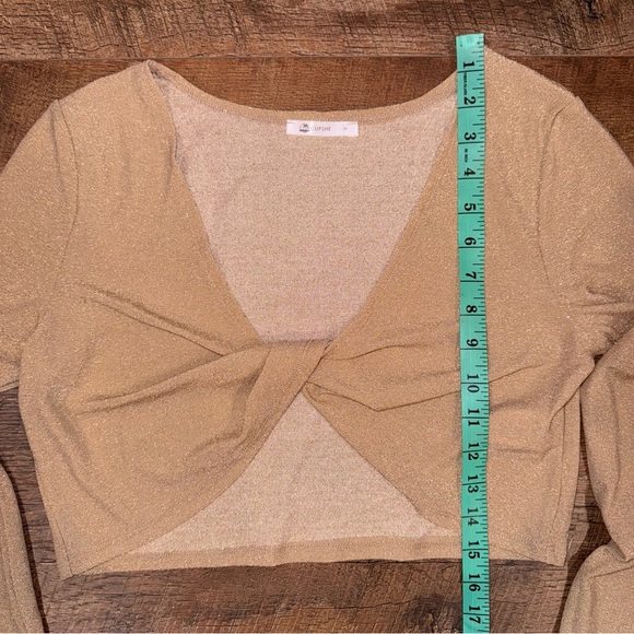 Cupshe Shimmer Lollipop Twist Glittery Gold Crop Top - Picture 10 of 16